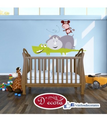 Vinilo Animales (cocodrilo, hipopótamo, changos)