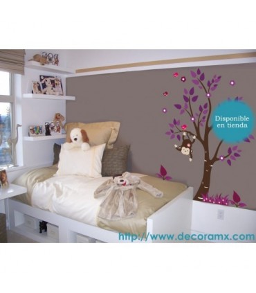 Vinilo Árbol con Changuita y Pajaritos 179