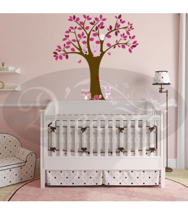 Vinilo Árbol Animales Bosque Niña 323