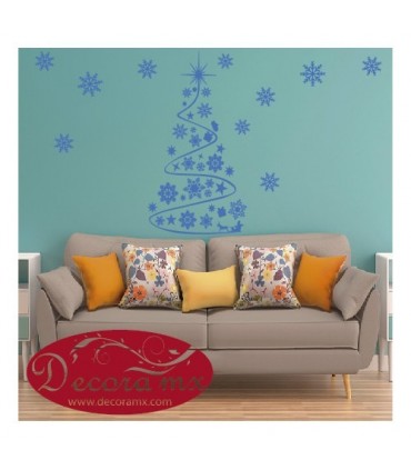 Vinilo Árbol Navideño y Copos 1011