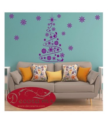 Vinilo Árbol Navideño y Copos 1011